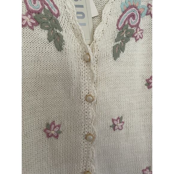 VTG Deadstock Abini Knit Embroidered Cardigan Sweater SZ 2X Floral Grandma - Picture 5 of 10